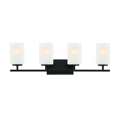 Designers Fountain Carmine 28in 4-Light Matte Black Modern Indoor Vanity Light with Etched Glass Shades D239M-4B-MB